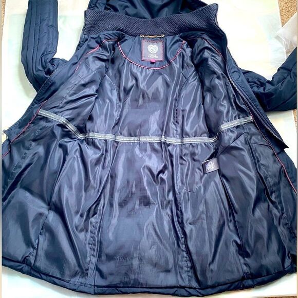 Vince Camuto Womens Puffer Down Hooded Coat Navy Blue Double Zip Pockets - Picture 6 of 16